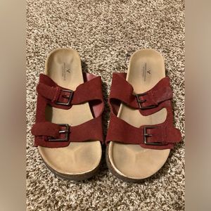 American Eagle Red Suede Leather Sandals, Women's Size 8